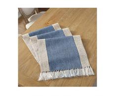 Rubyia Runner per il Tavolo Soggiorno, Splicing con Nappa Tovaglie Runner per Centrotavola Decorato, Cotone Biancheria, 38 x 240 cm, Blu Scuro