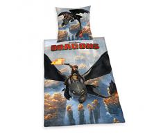 Herding - Biancheria da letto da bambini, in cotone renforcé, motivo: Dragon Trainer, 100% cotone, Cotton, multicolore, 135 x 200 cm