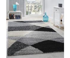Tappeto Shaggy A Pelo Alto A Pelo Lungo Decorato nei Colori: Grigio Nero Bianco, Dimensione:200x280 cm, Colore:Grigio