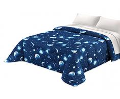 Tata Home Trapunta Invernale Piazza Mezza Imbottita 300 gr/mq Piumone Caldo 210x260 cm Fantasia Pianeti Stelle Luna Made in Italy Mod. Universo Colore Blu Notte