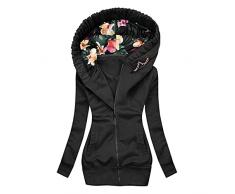 Hafidenty Giacca oversize vintage con cappuccio, coperta patchwork, felpa con cappuccio, leggera, per autunno e sport, da donna, S, M, L, XL, XXL, XXXL, Nero , XXL