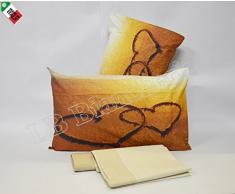Completo Lenzuola letto Matrimoniale 2 Piazze Love on the Sand - Prezioso cotone Made in Italy trama fitta - STAMPA DIGITALE su FEDERE - IDEA REGALO NOZZE