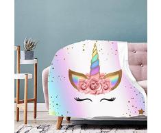 Unicorno Carino Rosa Coperta Flanella di Copriletto per Letto Divano, Microfibra Leggera Calda 3D Stampata Inverno Trapuntino Coperta in Pile Sherpa per Bambini Adulti 150x200 cm