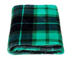 SOCHOW Coperta in pile di flanella, 127 cm × 150 cm, coperta verde scozzese per letto, divano, auto