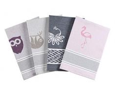 saewelo Set di 4 Strofinacci in Confezione Regalo | 50 x 70 cm | 100% Cotone | Prodotto in Europa | Asciugamano da Cucina | Canovaccio per Piatti | Panno Senza Pelucchi (Safari 2)