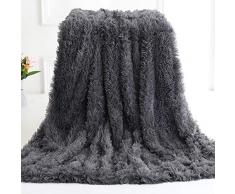 OcaseQ Coperta di Peluche Morbida Calda Lunga Soffice Coperta Shaggy Coperta in Microfibra Leggera Pelliccia Sintetica Reversibile Calda Ed Elegante per Letto e Divano,Grigio,160 * 230CM