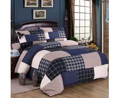 PENGSHAO 3 Pezzi Letto Set Geometria Cuciture Copriletto Matrimoniale, Copriletto, Coperta, Estivo, in Cotone, Trapuntato, Patchwork, per Letto Singolo, 230 x 250 cm, Cotone,Blu