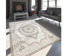 Paco Home Oriente Tappeto Moderno Effetto 3D mélange Brillante Ornamenti Bordura Grigio Beige, Dimensione:80x150 cm