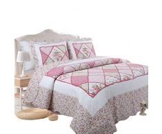 ZCED Trapuntato Patchwork King Size 3 Pezzi Stile nordico Shabby Floreale Stampato Patchwork Copriletto Copriletto Copriletto Con 2 Federe Leggero, Di Facile Care, Rosa