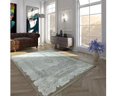 Acrilico Tappeto Pelo Corto Pregiato Vintage Look Oriente Estetica Frange Beige Crema, Dimensione:160x230 cm