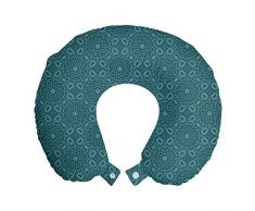 ABAKUHAUS Antique orientale Cuscino da Viaggio, Scuro Floral Art, Accessorio in Schiuma di Memoria per Viaggio, 30 cm x 30 cm, Cadet Dark Blue Teal