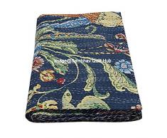 Sambhav Quilt Hub Coperta da Letto in Cotone Kantha con Stampa Animalier, Realizzata a Mano, Realizzata a Mano, per Letto Queen/King Size, con Motivo Kantha (King Size 228,6 x 274,3 cm con Federa)