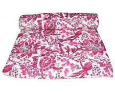 Indian Pink Hand Made Bird Print Twin Size Kantha Quilt, Kantha Coperta, Copriletto, Kantha, Copriletto, Bohemian Bedding Kantha Dimensioni 152,4 x 228,6 cm