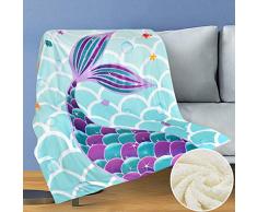 WERNNSAI Coperta Sirena - 125 x 150 cm Sherpa Coperta in Pile Gettare Coperta per Ragazze Bambini Regali di compleanno Baby Shower Divano Camera da Letto della Scuola Materna Coperte da letto