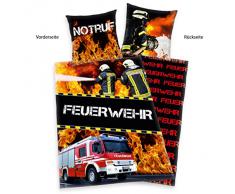 Herding 445933050 Biancheria da letto Feuerwehr (pompiere), federa 80 x 80 cm con copripiumino singolo : 135 x 200 cm, 100 % cotone, rinforzo