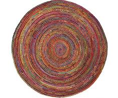 DN HANDICRAFT Tappeto indiano in fibra naturale fatto a mano rosso Chindi juta misto rotondo 120 x 120 cm 4x4 (piedi quadrati rotondi)