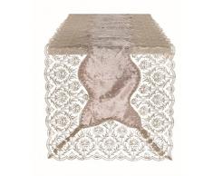 BLANC MARICLO Runner Centrotavola velluto con bordo in pizzo beige 45x150 cm