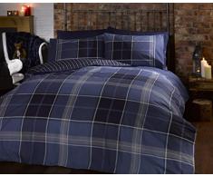 Argyle King Size Trapunta Copripiumino e 2 Federa Reversibile Set di Biancheria da Letto, con Motivo Scozzese â Blu