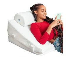 Ritalia® CUSCINO A CUNEO con 3 elevazioni, Ideale come CUSCINO ANTIREFLUSSO ADULTI, CUSCINO DA LETTURA e SCHIENALE LETTO. Realizzato in Memory Foam e gel iniettato.(Bianco)
