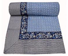 RamapirHandicraft Indian Hand BlockPolka Dot Print Handmade Kantha Quilt Throw Cotone Matrimoniale Copriletto Coperta Kantha Gudari Grigio