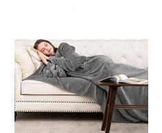 HBselect Coperta con Maniche, Coperta Flanella Indossabile, Flanella Coperta da Divano, Leggera e Calda, Coperta per TV, Regalo per Adulti