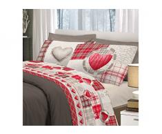 BIANCHERIAWEB Completo Lenzuola Linea Pensieri Delicati in 100% Cotone Disegno Love Mountain Matrimoniale Rosso