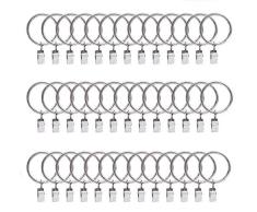 Anelli per Tende con Clip, 40 Pezzi Clip per Tende Anelli Decorativi in Metallo Finestra Tenda Anello Ganci Clip con Occhielli per Asta Tende e tendaggi (Argento, 38mm)