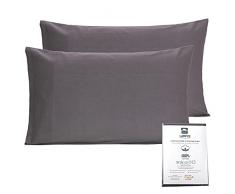 Coppia Federe Cuscini Letto Matrimoniale E Singolo. Copriguanciale In Cotone 100% Biologico. Copricuscino In Tessuto Morbido Tinta Unita. (Grigio)