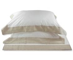 RICAMI FIORENTINI BALDI Completo Letto Cotone 100% con Balza in Lino. Lenzuolo sopra + sotto Angoli + federe con Volant. Prodotto Artigianale Toscano. (Naturale, Matrimoniale Standard)