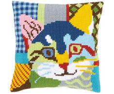 Kit per Punto Croce Cuscino Gatto, Patchwork, in Stile Drive Immagine vorgezeichnet Kit per Punto Croce Cuscino, vorbeze ichnet, Cotone, Multicolore, 40 x 40 x 0,3 cm