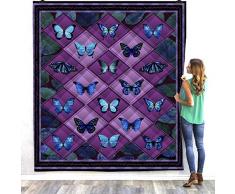 STJZXHN Copriletto Trapunta, Oversize Quilted Throw, Creativo Viola Farfalla 3D Stampa Inverno Caldo Morbido Accogliente con Cotone riempire casa Letto Quilt per Letto, Divano o Divano, Lavabile