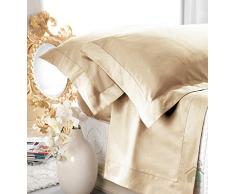 Set lenzuola matrimoniale AURORA in raso di puro cotone a giorno beige