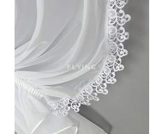 FKL LB-11-2 - Tenda in voile con fettuccia arricciata, stile moderno, 150 x 400 cm, colore: bianco