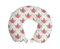 ABAKUHAUS Fiore Cuscino da Viaggio, Romantic Shabby impianto, Accessorio in Schiuma di Memoria per Viaggio, 30 cm x 30 cm, Rosa e Verde