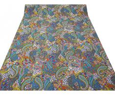 Indian colore: grigio Vintage Paisley Kantha King Quilt Bedding-Coperta copriletto in cotone, reversibile, Ralli Gudari, motivo decorativo floreale Kantha Stitch Quilt-Copriletto in cotone, mano Art Kantha lavoro 90 x 108, da Bhagyoday