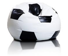 Bepouf - Pouf Calcio Tondo in Ecopelle Pieno - Poltrona Sacco - Arredamento Camera e Salotto - Colore Bianco e Nero - Taglia S - Dimensioni 55x35 cm
