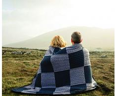Coperta irlandese in lana merino patchwork Intarsia coperta realizzata in Irlanda (blu cielo)