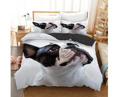 Copripiumino Matrimoniale 260x240 cm Bulldog Francese Bianco microfibra Set di biancheria da letto copripiumino + 2 Federe 50x80 cm con cerniera - morbidissimo parure copripiumone matrimoniale