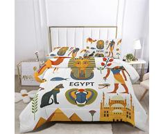 XIICOO Set Piumino Faraone Antico Egitto Set di Biancheria da Letto Tramonto retrò Esotico |1 Piumone + 2 Federe (3Pcs) O Lenzuolo con Angoli (D,SINGOLO-3PCS)