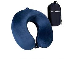 Far win cuscino da viaggio, cuscino per il collo a forma di U in memory foam puro al 100%, ideale per sedia in aereo, auto, casa, ufficio, cuscino per dormire (blu)