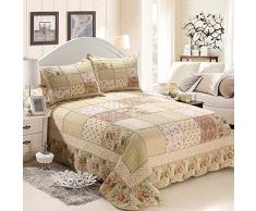 Hoowarm Copriletto Matrimoniale 264X240CM Copriletto 3 Pezzi Trapuntato in Cotone Primaverile & Estivo Trapuntino Patchwork Vintage con Due Federe (Color : G, Size : 230X250CM)