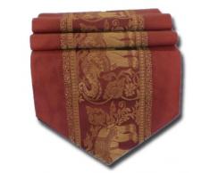 Runner da tavola in elegante seta tailandese, motivo: elefanti, colore: Rosso.