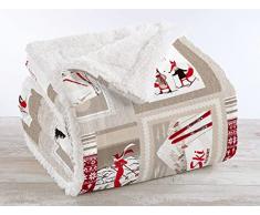 Il Gruppone Passione Casa Coperta Plaid in Pile Morbida e Calda Sherpa Invernale,Coperta Pelosa Copri Letto o Divano in Finta Pelliccia Doppio Lato - Sciare - Plaid 130x160