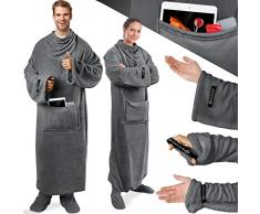 Kesser® - Coperta per Guardare la TV soffice con Maniche e Tasca per Piedi, Extra Morbida, 140 x 200 cm, con Tasca Esterna 2 in 1, Coperta per Divano, Copre Tutto Il Corpo, con Maniche. Antracite