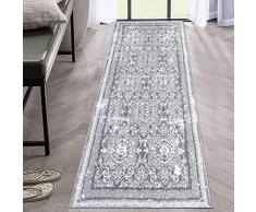 Enyhom Tappeto passatoia per corridoio, super morbido, stile boho, extra lungo, antiscivolo, lavabile in lavatrice, per soggiorno, ingresso, lavanderia, balcone (60 x 180 cm, grigio)
