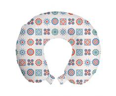 ABAKUHAUS Antique orientale Cuscino da Viaggio, Simboli Folk Boho, Accessorio in Schiuma di Memoria per Viaggio, 30 cm x 30 cm, Arancione Blu e Sea Green