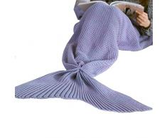 UKKO Coperta di Tail della Sirena Coperte della Sirena allUncinetto per Adulti Super Morbido Tutte Le Stagioni Che Dormono Le Coperte A Maglia-Purple,50 * 90Cm