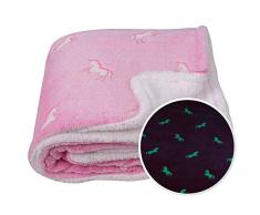 SOCHOW Coperta Plaid in pile Sherpa che si Illumina al Buio, Motivo Unicorno Super Morbida e Lussuosa a Doppio Strati, per Bambini 127 x 150 cm, Rosa