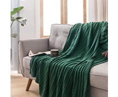 Cotone Maglia Divano Plaid, 100% Cotone Maglia Plaid Coperta Super Soft Calda Coperta per Letto Divano Sedia Multi Colore-Verde Scuro 90x150cm(35x59inch)