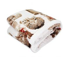 Tata Home Coperta Pile Plaid Divano Pesante e Caldo con Retro Sherpa da 340 gr/mq Fantasia Beige Misura 150x200 cm Dis. Orsetti